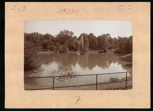 Fotografie Brück & Sohn Meissen, Ansicht Wurzen, Teichpark mit Fontaine im Stadtpark