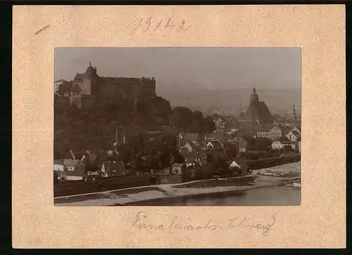 Fotografie Brück & Sohn Meissen, Ansicht Pirna, Stadtpanorama mit Schloss Sonnenstein