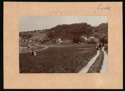 Fotografie Brück & Sohn Meissen, Ansicht Diesbar, Partie an der Elbe mit Raddampfer