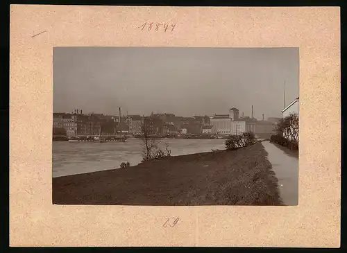 Fotografie Brück & Sohn Meissen, Ansicht Riesa a. Elbe, Blick auf die Stadt von Promnitz, Elbdampfer König Georg