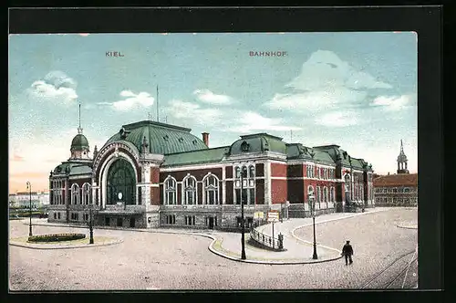AK Kiel, Bahnhof von der Strasse gesehen