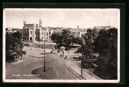 AK Breslau, Hauptbahnhof aus der Vogelschau