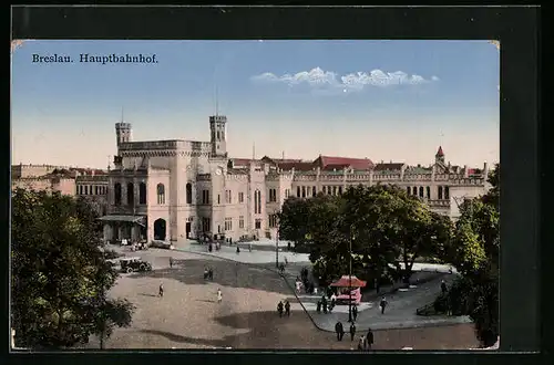 AK Breslau, Hauptbahnhof aus der Vogelschau