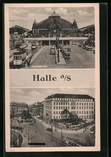 AK Halle a. S., Hauptbahnhof, Hotel Goldene Kugel