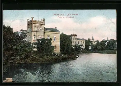 AK Hamburg-Uhlenhorst, Partie am Feenteich mit Villen