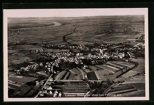 AK Lichtenau /Baden, Ortsansicht mit Rhein vom Flugzeug aus