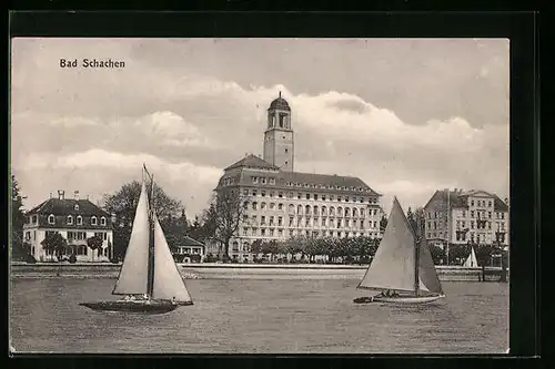 AK Bad Schachen, Flusspartie mit Segelbooten