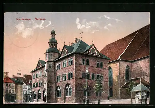 AK Nordhausen, Rathaus mit Strassenpartie