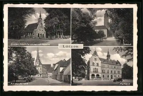 AK Lützen, Gustav-Adolf-Denkmal mit Kapelle, Schloss, An der Kirche