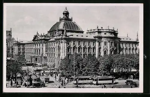 AK München, Justizpalast mit Strassenbahn