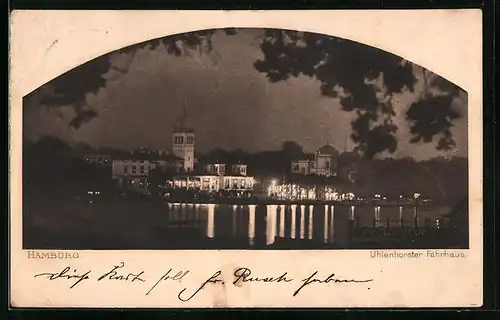 AK Hamburg, Gasthaus Uhlenhorster Fährhaus bei Nacht