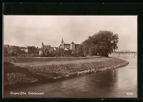 AK Torgau /Elbe, Totalansicht mit Brücke