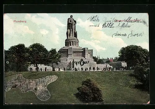 AK Hamburg-St.Pauli, Bismarck-Denkmal