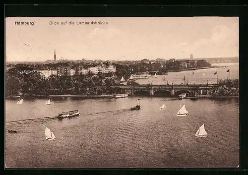 AK Hamburg-Neustadt, Blick auf die Lombardsbrücke mit Segelbooten