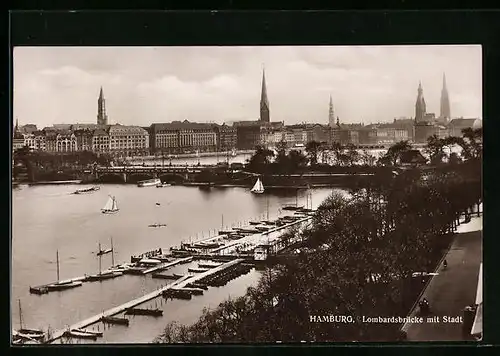 AK Hamburg-Neustadt, Lombardsbrücke mit Teilansicht