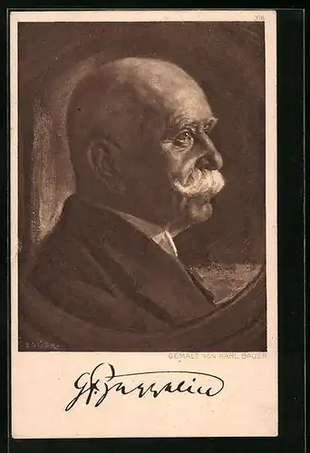 Künstler-AK Portrait vom Grafen Ferdinand von Zeppelin im Profil