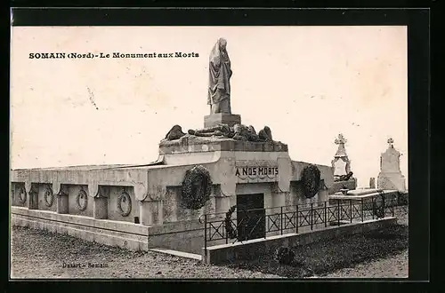 AK Somain, Le Monument aux Morts