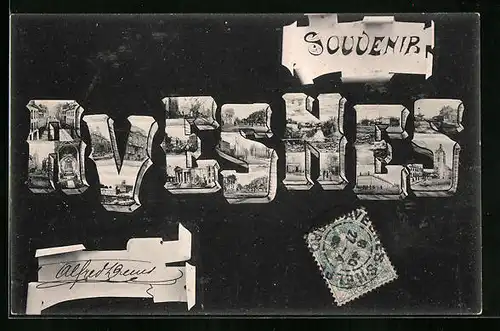 Künstler-AK Avesnes, Souvenir - L`Eglise, La Place