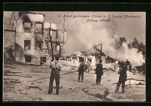 AK St. Souplet, In Brand geschossene Häuser