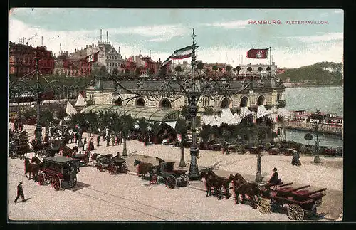 AK Hamburg-Neustadt, Alsterpavillon mit Kutschen