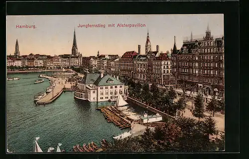 AK Hamburg-Neustadt, Jungfernstieg mit Alsterpavillon