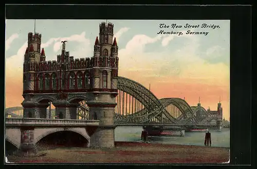 AK Hamburg, Elbbrücke im Abendlicht