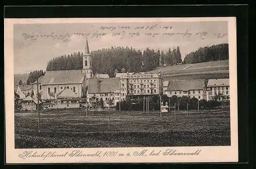 AK Schönwald /Schwarzwald, Teilansicht mit Kirche und Kurhotel