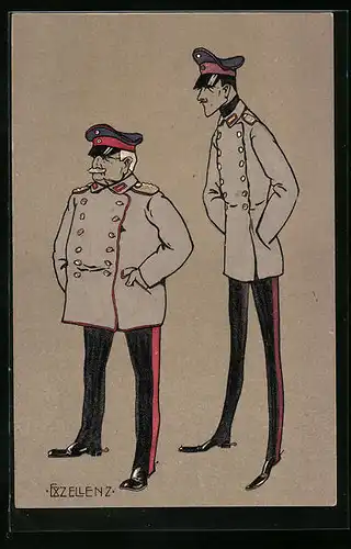 Künstler-AK Exzellenz, Soldaten in Uniformen