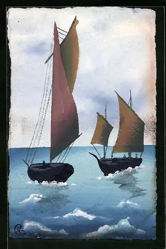Künstler-AK Handgemalt: Segelboote auf See, Schablonenmalerei