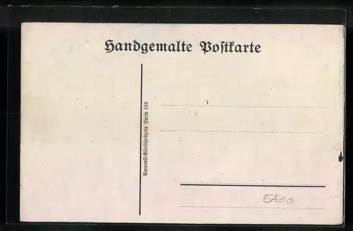 Künstler-AK Handgemalt: Landschaft mit Bäumen bei Mondschein, Schablonenmalerei