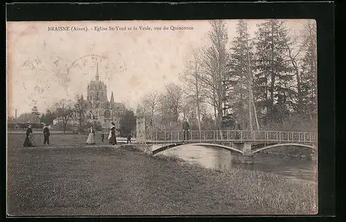 AK Braisne, Eglise St-Yved et la Vesle, vue du Quinconce