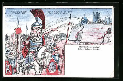 AK Krüger dargestellt als römischer Legionär belagert London