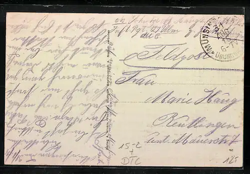 AK Münsingen, Barackenlager mit Zeppelin