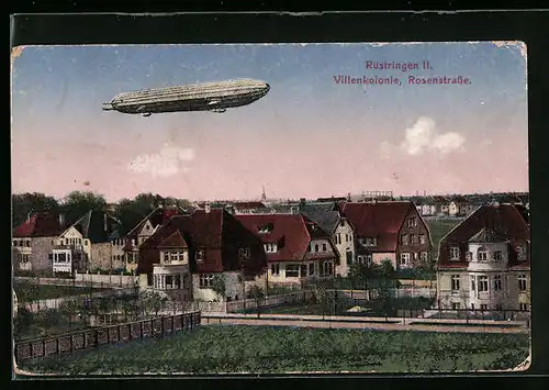 AK Rüstringen, Villenkolonie, Rosenstrasse mit Zeppelin