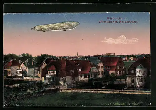 AK Rüstringen, Villenkolonie, Rosenstrasse mit Zeppelin