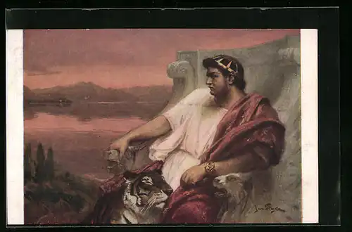 Künstler-AK Der römische Kaiser Nero mit seinem Tiger