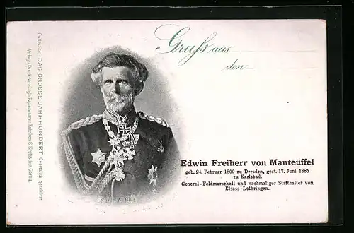 AK Portrait von General-Feldmarschall Edwin Freiherr von Manteuffel