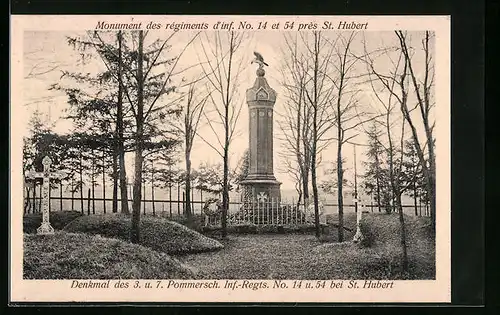 AK Denkmal des 3. und 7. Pommersch. Inf.-Regts. No. 14 u. 54 bei St. Hubert