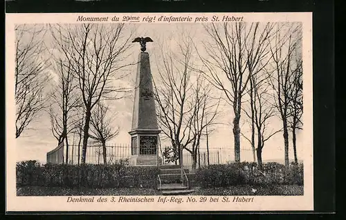 AK Denkmal des 3. Rheinischen Inf.-Regts. No. 29 bei St. Hubert