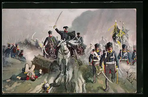 Künstler-AK Die Völkerschlacht 1813, 4. General Blüchers Sieg an der Katzbach