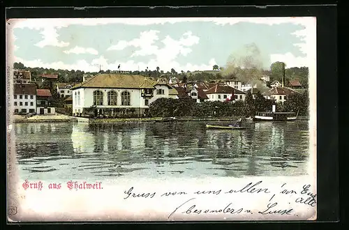 AK Thalwil, Uferpartie mit Hotel Krone und Dampfer