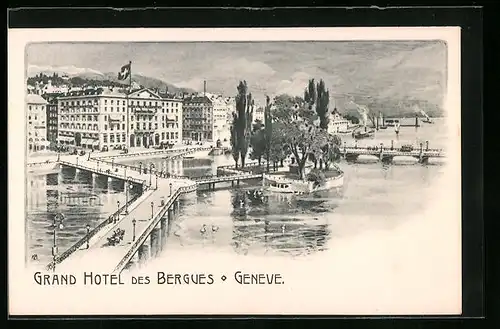 Künstler-AK Genève, Grand Hotel des Bergues