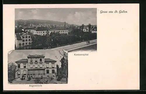 AK St. Gallen, Augenklinik, Kantonsspital aus der Vogelschau