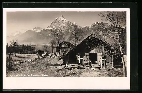 AK Flüelen, Jugend-Ferienheim Ruotzig mit Alpenpanorama