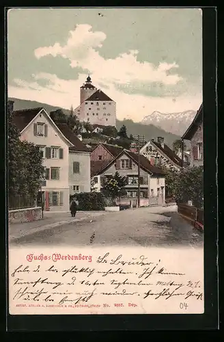 AK Buchs-Werdenberg, Strassenpartie mit Blick zum Schloss