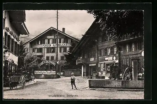 AK Wilderswil, Dorfplatz mit Hotel-Restaurant Alpenblick