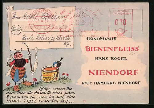 AK Niendorf /Hamburg, Honighaus Bienenfleiss von Hans Kogel, Bestellschein, Biene mit Pfeife