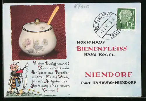 AK Niendorf /Hamburg, Honighaus Bienenfleiss von Hans Kogel, Bestellschein