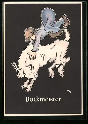 Künstler-AK sign. H. Moritz: bergmännische Begriffe karikiert aus Lustige Gezähekiste, Nr. 13: Bockmeister