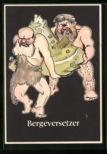 Künstler-AK sign. H. Moritz: bergmännische Begriffe karikiert aus Lustige Gezähekiste, Nr. 33: Bergversetzer